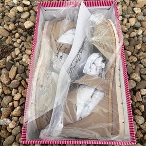 Beige Mesh Wedge Sandals